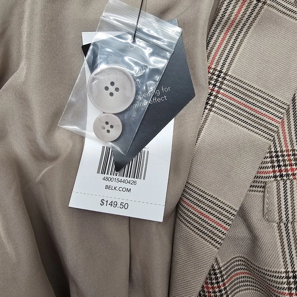 The Limited Size 14 Longline Tan plaid Lined Blazer Career Preppy Academic NWT